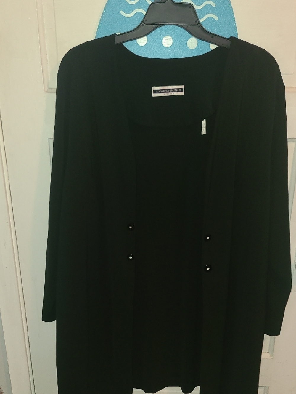 Amanda Smith Black 2 Piece Dress w/Long Sleeve Jacket with Rhinestone Neckline - Picture 5 of 7